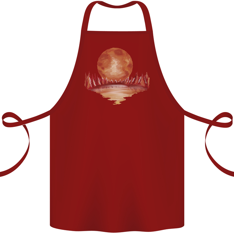 Red Moon Lake Universe Cosmos Space Cotton Apron 100% Organic Maroon