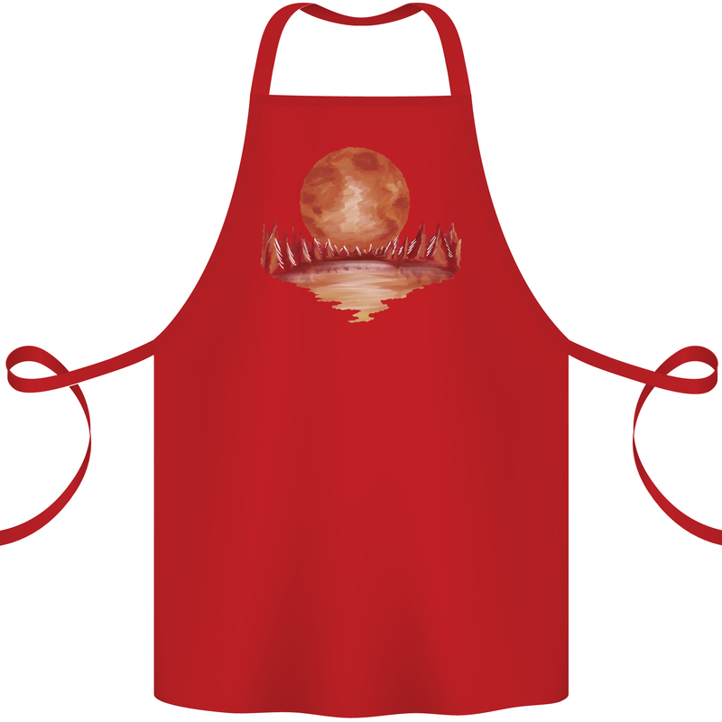 Red Moon Lake Universe Cosmos Space Cotton Apron 100% Organic Red