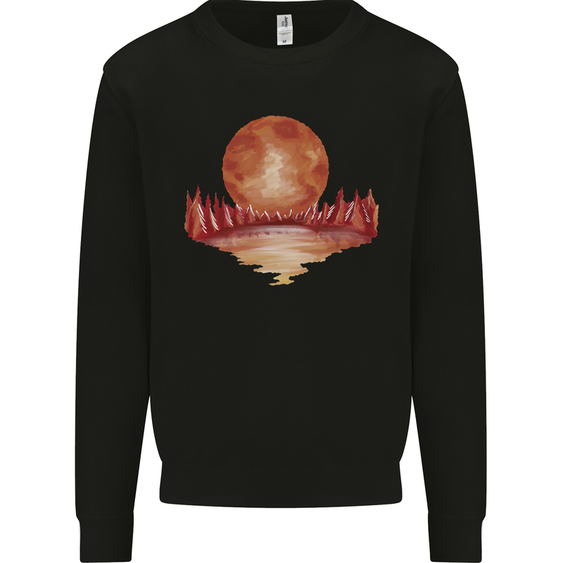 Red Moon Lake Universe Cosmos Space Kids Sweatshirt Jumper Black