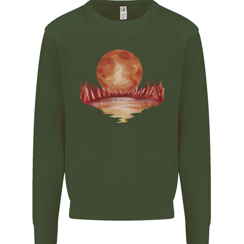 Red Moon Lake Universe Cosmos Space Kids Sweatshirt Jumper Forest Green