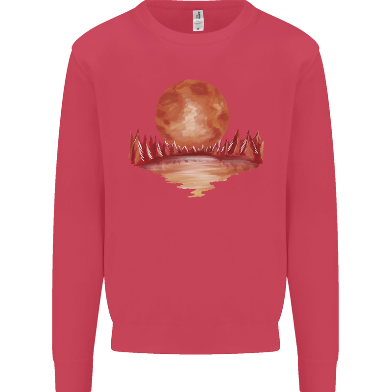 Red Moon Lake Universe Cosmos Space Kids Sweatshirt Jumper Heliconia