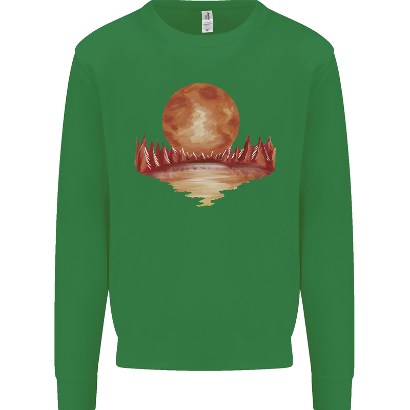 Red Moon Lake Universe Cosmos Space Kids Sweatshirt Jumper Irish Green