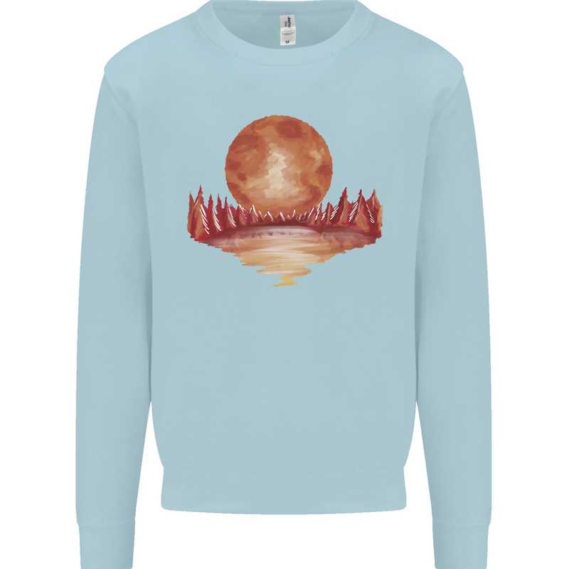 Red Moon Lake Universe Cosmos Space Kids Sweatshirt Jumper Light Blue