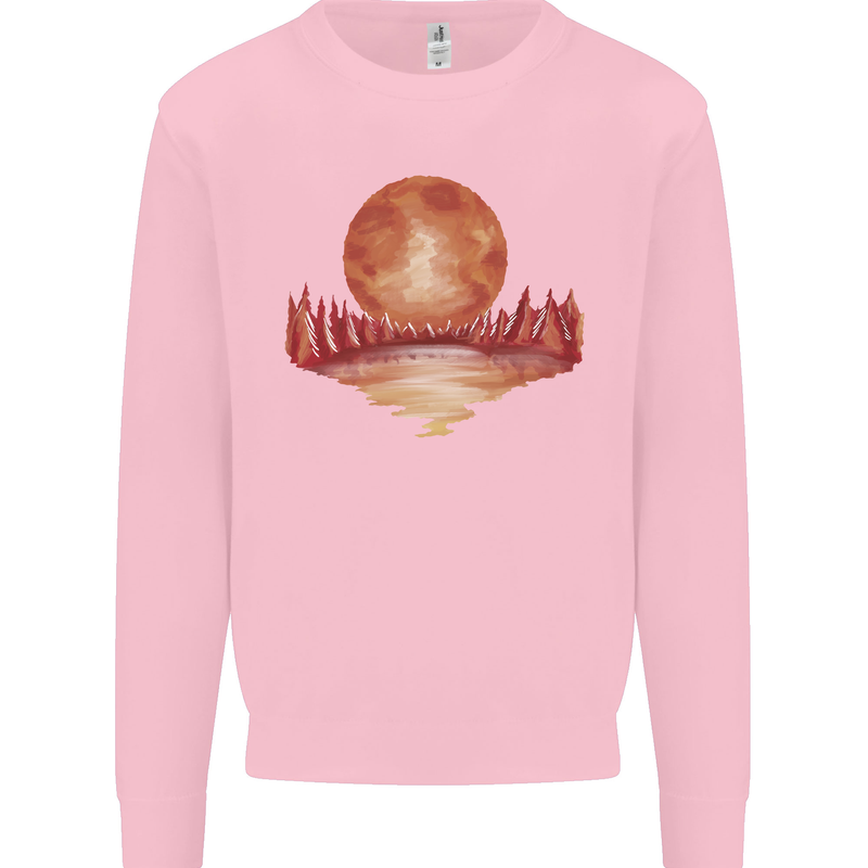Red Moon Lake Universe Cosmos Space Kids Sweatshirt Jumper Light Pink