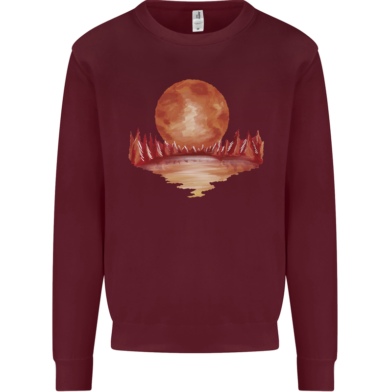 Red Moon Lake Universe Cosmos Space Kids Sweatshirt Jumper Maroon