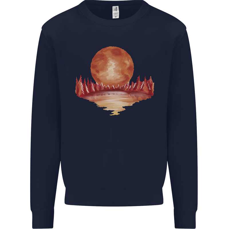 Red Moon Lake Universe Cosmos Space Kids Sweatshirt Jumper Navy Blue