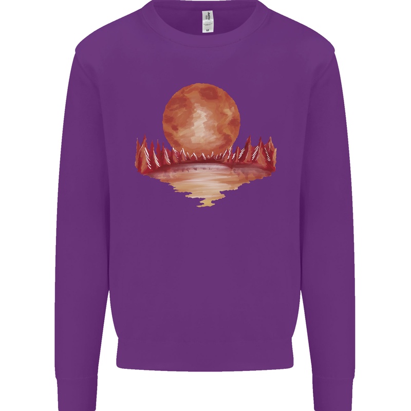 Red Moon Lake Universe Cosmos Space Kids Sweatshirt Jumper Purple
