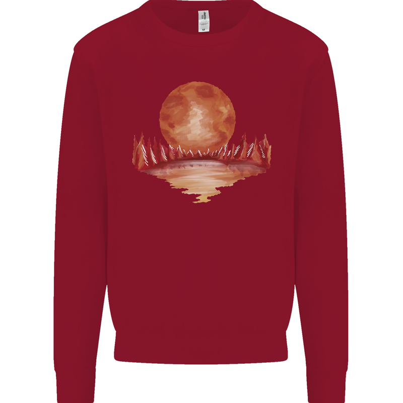 Red Moon Lake Universe Cosmos Space Kids Sweatshirt Jumper Red