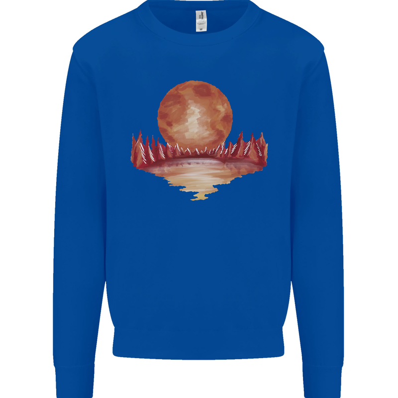 Red Moon Lake Universe Cosmos Space Kids Sweatshirt Jumper Royal Blue