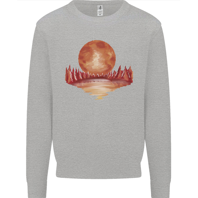 Red Moon Lake Universe Cosmos Space Kids Sweatshirt Jumper Sports Grey