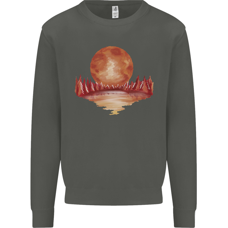 Red Moon Lake Universe Cosmos Space Kids Sweatshirt Jumper Storm Grey