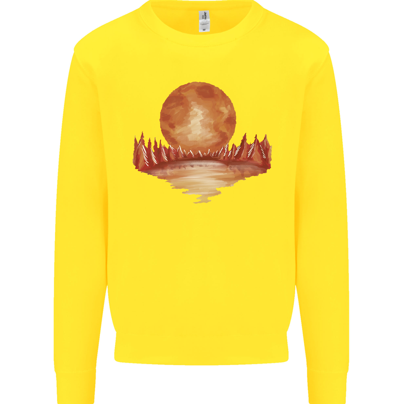 Red Moon Lake Universe Cosmos Space Kids Sweatshirt Jumper Yellow