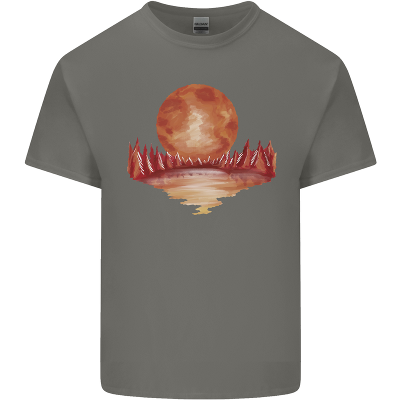 Red Moon Lake Universe Cosmos Space Kids T-Shirt Childrens Charcoal