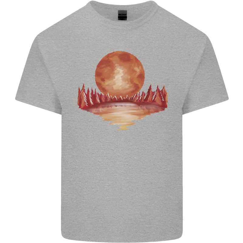Red Moon Lake Universe Cosmos Space Kids T-Shirt Childrens Sports Grey