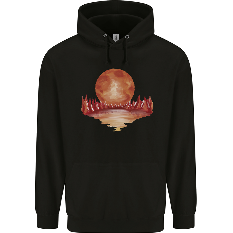 Red Moon Lake Universe Cosmos Space Mens 80% Cotton Hoodie Black