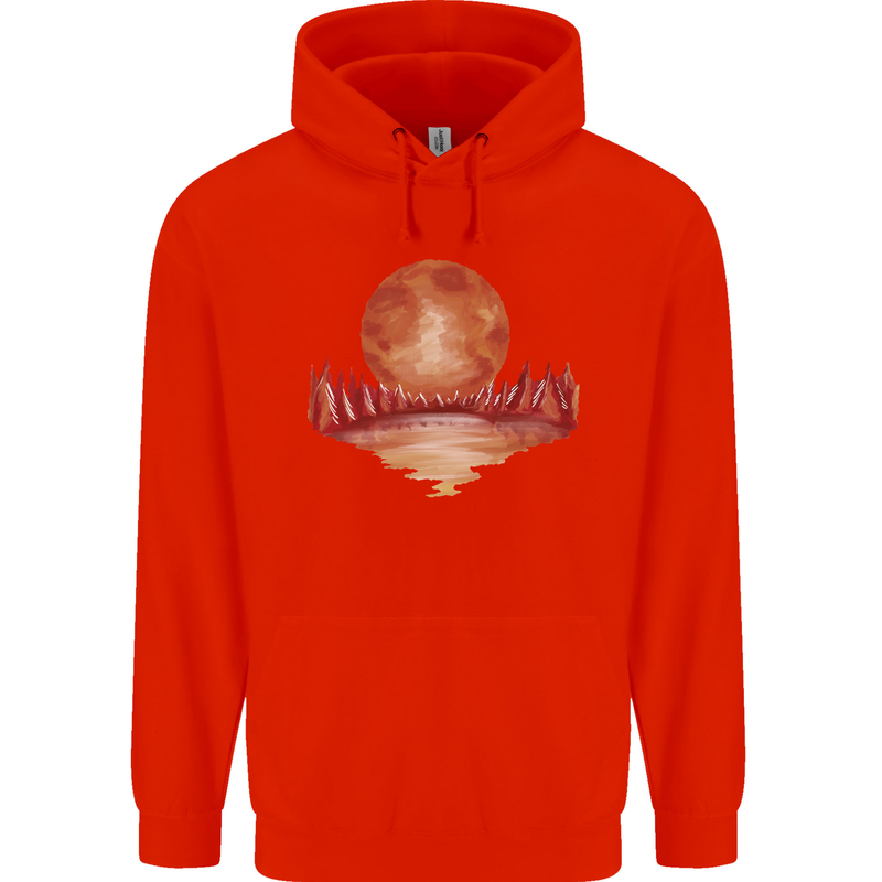 Red Moon Lake Universe Cosmos Space Mens 80% Cotton Hoodie Bright Red