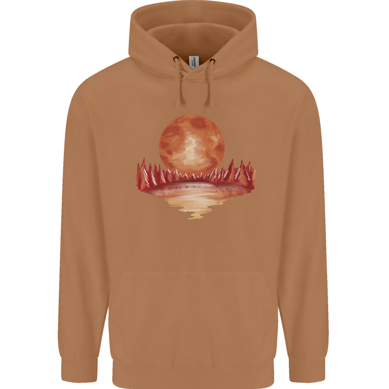 Red Moon Lake Universe Cosmos Space Mens 80% Cotton Hoodie Caramel Latte