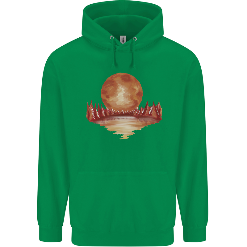 Red Moon Lake Universe Cosmos Space Mens 80% Cotton Hoodie Irish Green