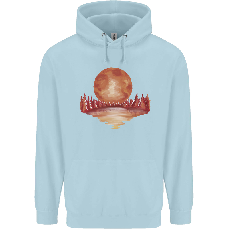 Red Moon Lake Universe Cosmos Space Mens 80% Cotton Hoodie Light Blue