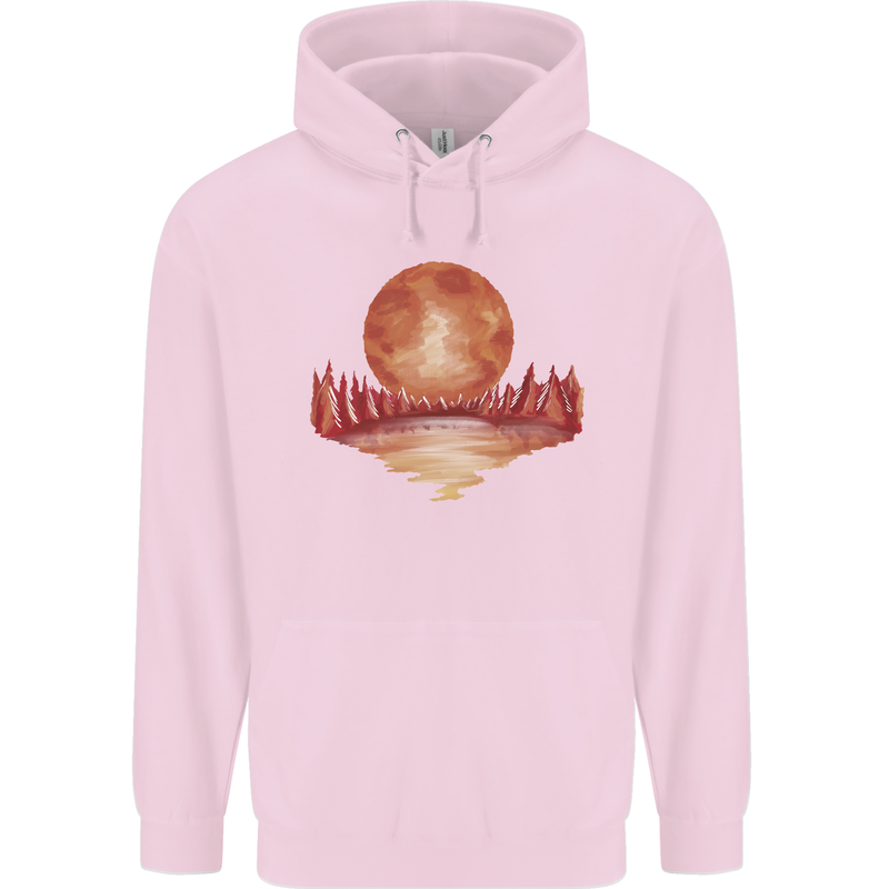 Red Moon Lake Universe Cosmos Space Mens 80% Cotton Hoodie Light Pink