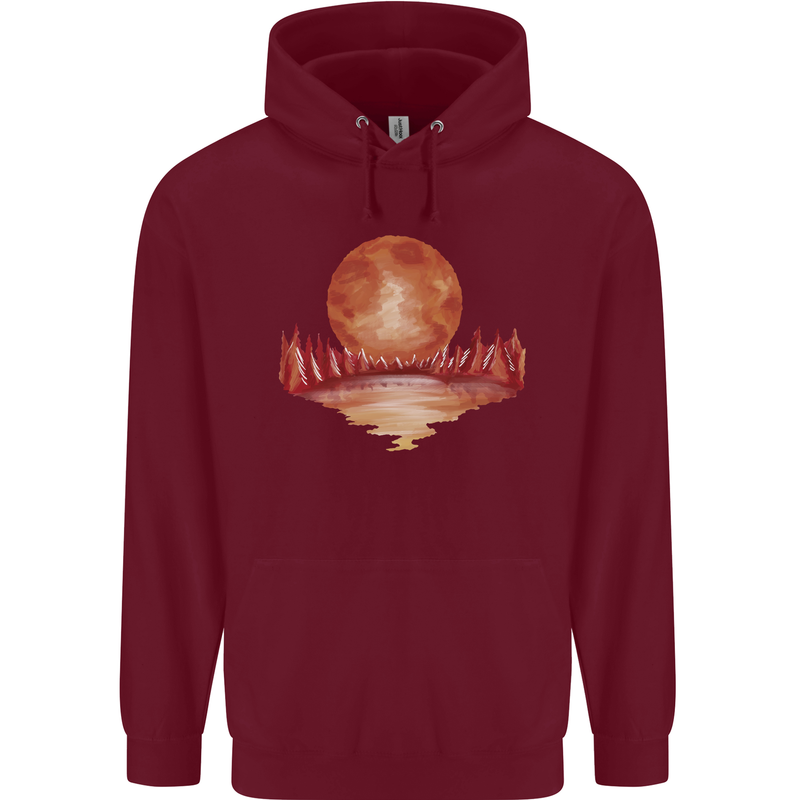 Red Moon Lake Universe Cosmos Space Mens 80% Cotton Hoodie Maroon