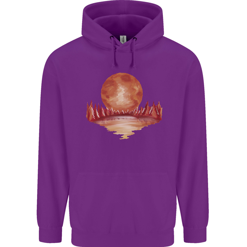 Red Moon Lake Universe Cosmos Space Mens 80% Cotton Hoodie Purple