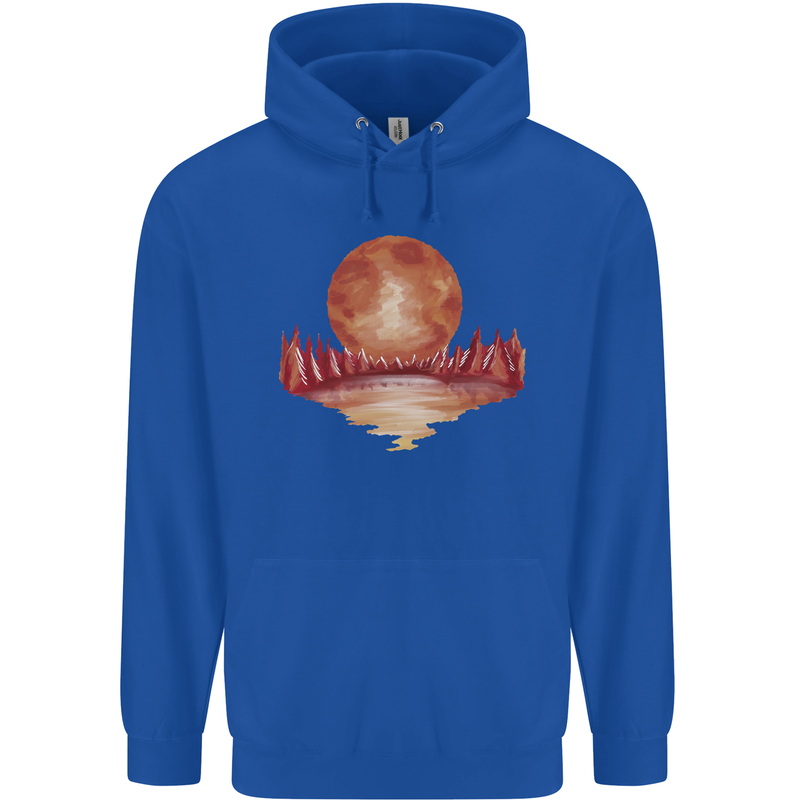 Red Moon Lake Universe Cosmos Space Mens 80% Cotton Hoodie Royal Blue