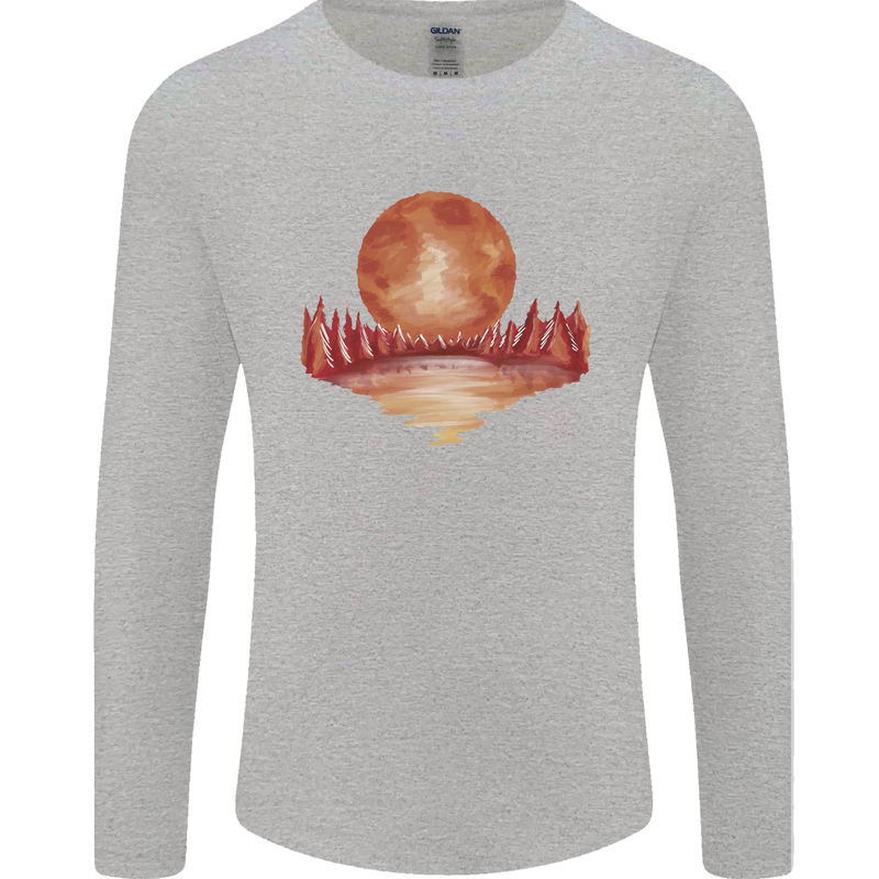 Red Moon Lake Universe Cosmos Space Mens Long Sleeve T-Shirt Sports Grey