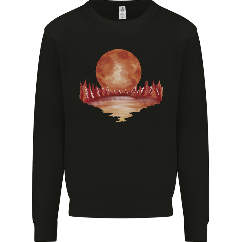 Red Moon Lake Universe Cosmos Space Mens Sweatshirt Jumper Black