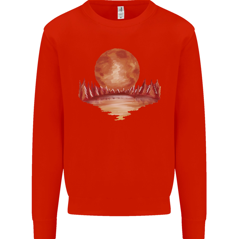 Red Moon Lake Universe Cosmos Space Mens Sweatshirt Jumper Bright Red