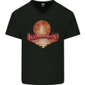 Red Moon Lake Universe Cosmos Space Mens V-Neck Cotton T-Shirt Black
