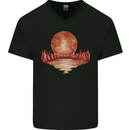 Red Moon Lake Universe Cosmos Space Mens V-Neck Cotton T-Shirt Black