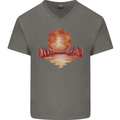 Red Moon Lake Universe Cosmos Space Mens V-Neck Cotton T-Shirt Charcoal