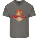 Red Moon Lake Universe Cosmos Space Mens V-Neck Cotton T-Shirt Charcoal