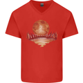 Red Moon Lake Universe Cosmos Space Mens V-Neck Cotton T-Shirt Red