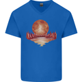 Red Moon Lake Universe Cosmos Space Mens V-Neck Cotton T-Shirt Royal Blue
