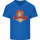 Red Moon Lake Universe Cosmos Space Mens V-Neck Cotton T-Shirt Royal Blue