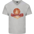 Red Moon Lake Universe Cosmos Space Mens V-Neck Cotton T-Shirt Sports Grey