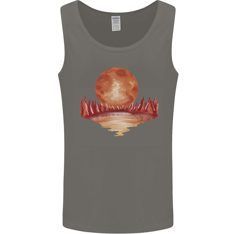 Red Moon Lake Universe Cosmos Space Mens Vest Tank Top Charcoal