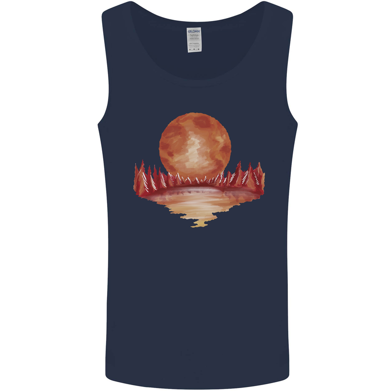 Red Moon Lake Universe Cosmos Space Mens Vest Tank Top Navy Blue
