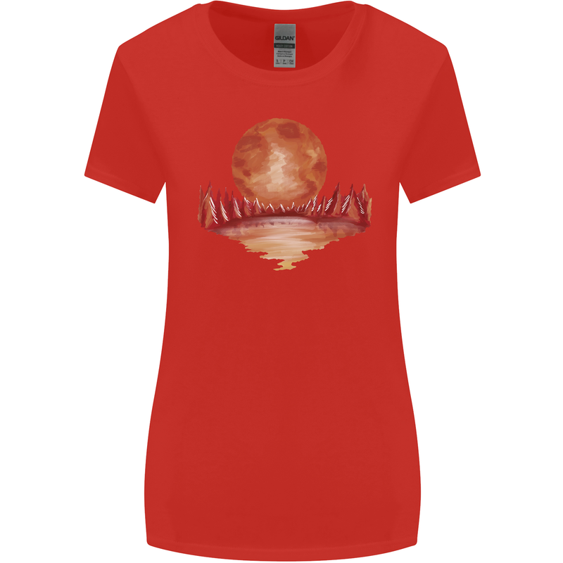 Red Moon Lake Universe Cosmos Space Womens Wider Cut T-Shirt Red