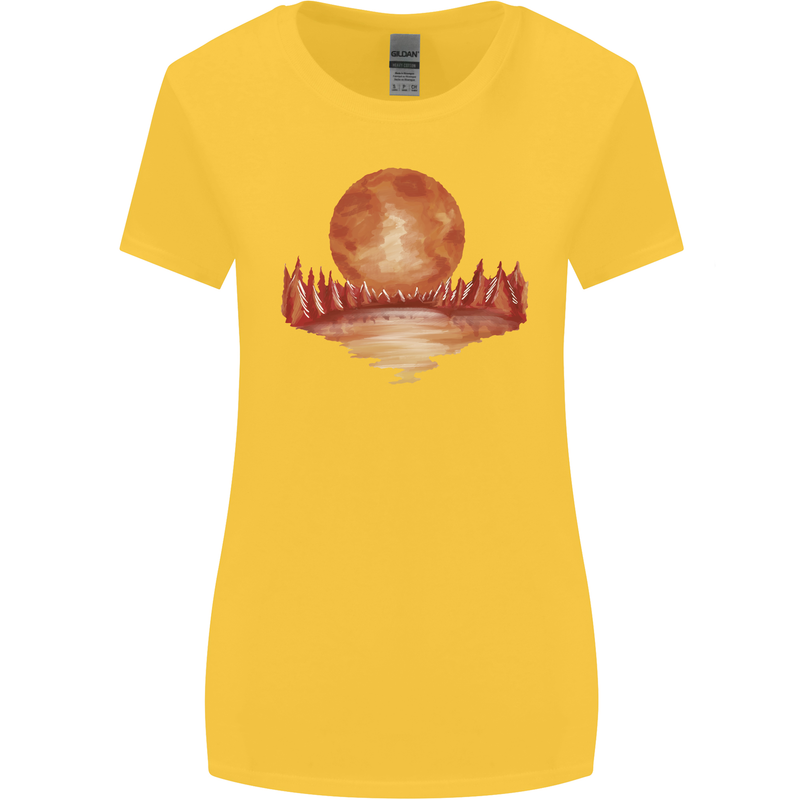 Red Moon Lake Universe Cosmos Space Womens Wider Cut T-Shirt Yellow
