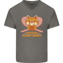 Red Panda Bear Funny Sleep Sleeping Mens V-Neck Cotton T-Shirt Charcoal