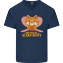 Red Panda Bear Funny Sleep Sleeping Mens V-Neck Cotton T-Shirt Navy Blue