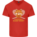 Red Panda Bear Funny Sleep Sleeping Mens V-Neck Cotton T-Shirt Red