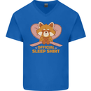 Red Panda Bear Funny Sleep Sleeping Mens V-Neck Cotton T-Shirt Royal Blue