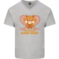 Red Panda Bear Funny Sleep Sleeping Mens V-Neck Cotton T-Shirt Sports Grey