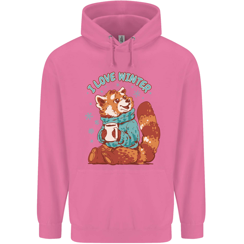 Red Panda Bear I Love Winter Childrens Kids Hoodie Azalea