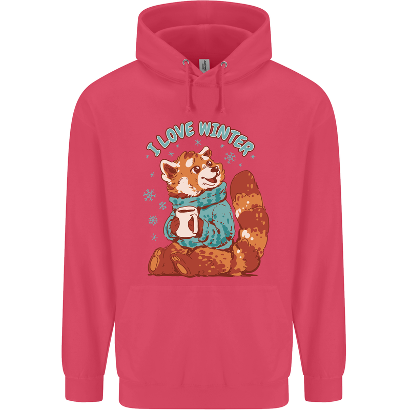 Red Panda Bear I Love Winter Childrens Kids Hoodie Heliconia