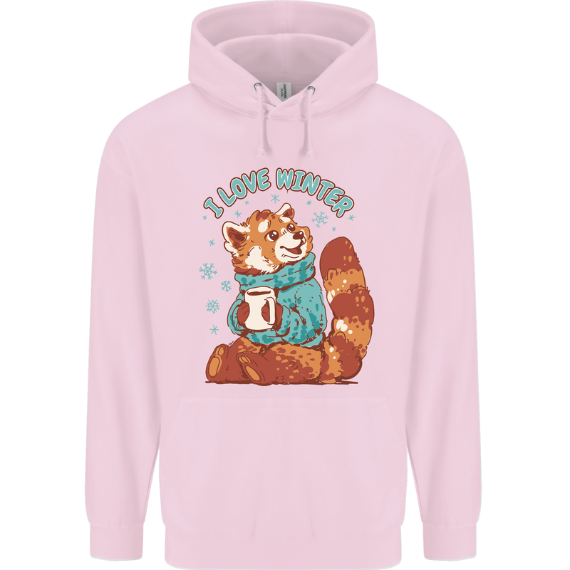 Red Panda Bear I Love Winter Childrens Kids Hoodie Light Pink